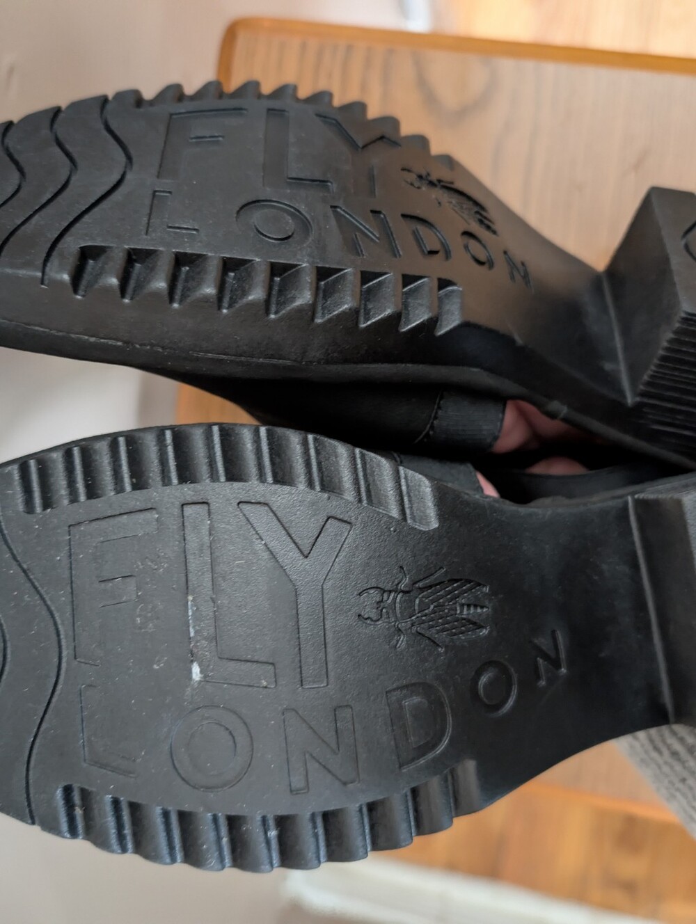 Fly London Cupido black leather Suede peep toe sling back sandals Sz41/10 - Picture 5 of 6